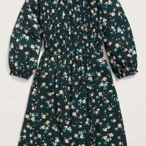 Old Navy Dark Green Spring Floral Smocked Long-Sleeve Dress for Girls Size XS
